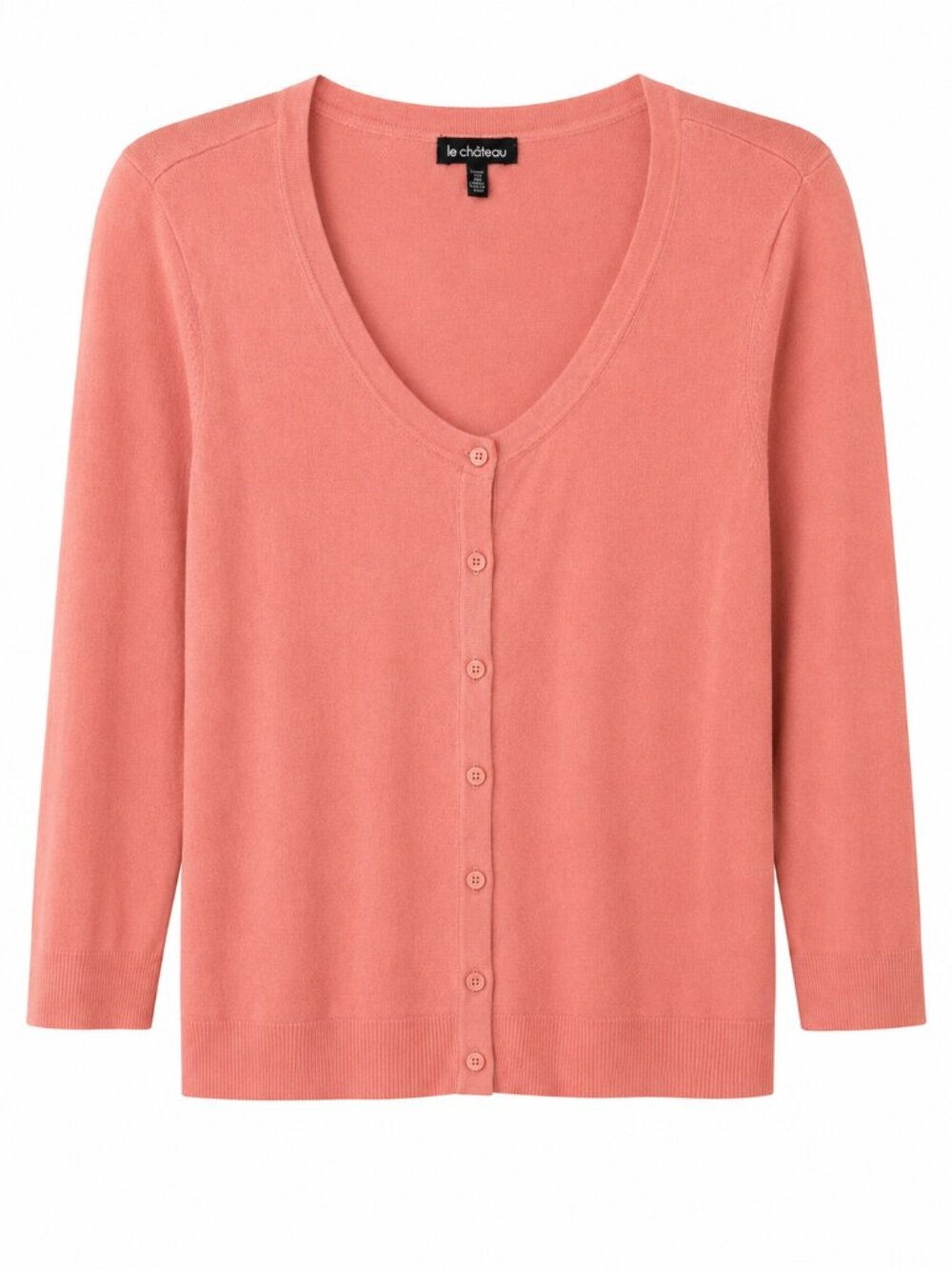 Le Château Women’s Cardigan Size M Coral Orange 3/4 Sleeve Button Front
